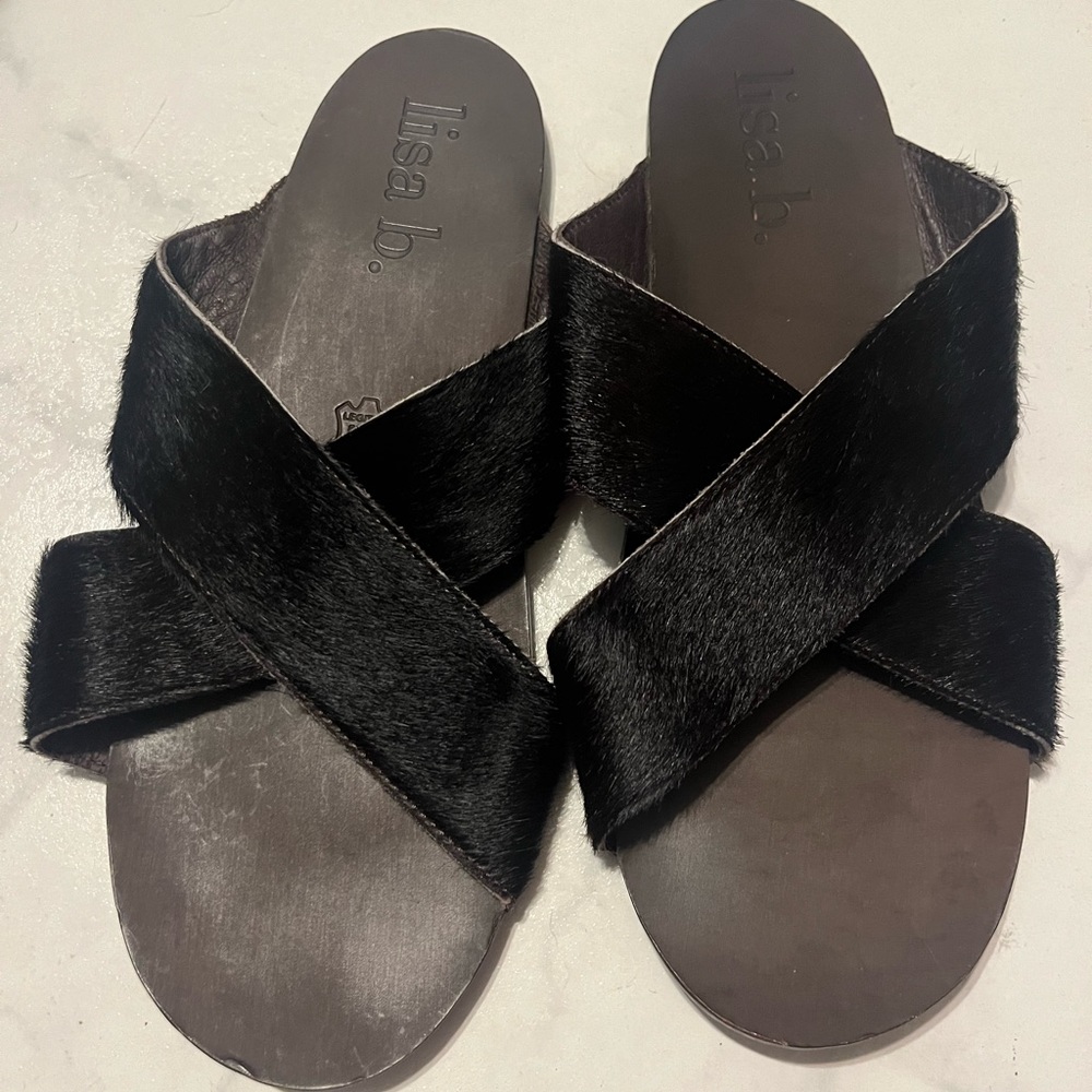 Genuine Black Calf Leather Lisa B. Sandals size 40